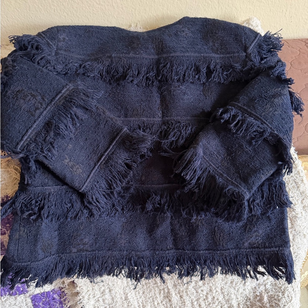 Worth Navy Fringed Poncho